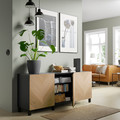 BESTÅ Storage combination with doors, black-brown, Hedeviken/Stubbarp oak veneer, 180x42x74 cm