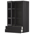 METOD / MAXIMERA Wall cab w 2 glass doors/2 drawers, black/Lerhyttan black stained, 60x100 cm