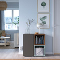 EKET Cabinet combination with feet, dark grey/walnut effect light grey-blue, 70x35x72 cm