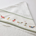 DRÖMSLOTT Baby towel with hood, puppy pattern/white, 60x125 cm