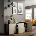 BESTÅ Storage combination with drawers, black-brown/Selsviken high-gloss/beige, 180x42x65 cm