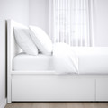 MALM Bed frame, high, w 2 storage boxes, white, Luröy, 140x200 cm