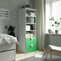 SMÅSTAD / PLATSA Bookcase, white green/with 2 drawers, 60x57x181 cm