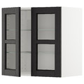 METOD Wall cabinet w shelves/2 glass drs, white/Lerhyttan black stained, 60x60 cm