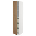 METOD/MAXIMERA High cabinet with drawers, white/Tistorp brown walnut effect, 40x60x200 cm