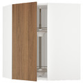 METOD Corner wall cabinet with carousel, white/Tistorp brown walnut effect, 68x80 cm