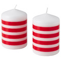 VINTERFINT Unscented pillar candle, stripe pattern red/white, 10 cm