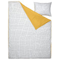 VÄNKRETS Duvet cover and pillowcase, check pattern white, yellow, 150x200/50x60 cm