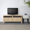 BESTÅ TV bench with drawers, white stained oak effect/Lappviken/Stubbarp pink, 120x42x48cm