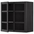 METOD Wall cabinet w shelves/2 glass drs, black/Lerhyttan black stained, 80x80 cm