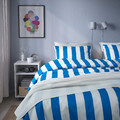 SLÅNHÖSTMAL Duvet cover and 2 pillowcases, blue/white/striped, 200x200/50x60 cm