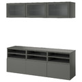 BESTÅ TV storage combination/glass doors, dark grey Sindvik/Västerviken dark grey, 180x42x192 cm