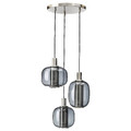 HÖGVIND Pendant lamp with 3 lamps, nickel-plated/grey glass