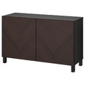 BESTÅ Storage combination with doors, black-brown Hedeviken/Stubbarp/dark brown stained oak veneer, 120x42x74 cm