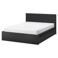 MALM Bed frame, high, w 2 storage boxes, black-brown, Luröy, 140x200 cm