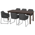 STRANDTORP / TOSSBERG Table and 6 chairs, brown/metal black/grey, 150/205/260 cm