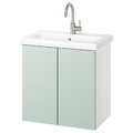 ENHET / TVÄLLEN Wash-stnd w doors/wash-basin/tap, white/pale grey-green, 64x43x65 cm