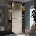 PAX / MEHAMN Wardrobe with sliding doors, grey-beige/double sided grey-beige, 150x66x236 cm