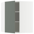 METOD Corner wall cabinet with shelves, white/Nickebo matt grey-green, 68x80 cm