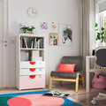 SMÅSTAD / PLATSA Bookcase, white pale pink/with 3 drawers, 60x42x123 cm