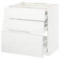 METOD / MAXIMERA Base cab f hob/3 fronts/3 drawers, white, Voxtorp matt white white, 80x60 cm