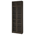 BILLY / OXBERG Bookcase w glass doors/ext unit, dark brown oak effect/clear glass, 80x30x237 cm