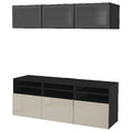 BESTÅ TV storage combination/glass doors, black-brown/Selsviken high-gloss/beige clear glass, 180x42x192 cm