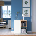 EKET Cabinet combination with feet, white/stained oak effect light grey-blue, 70x35x72 cm