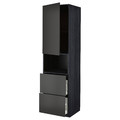 METOD / MAXIMERA Hi cab f micro w door/2 drawers, black/Nickebo matt anthracite, 60x60x220 cm