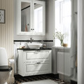 TÄNNFORSEN/VÄSTERSJÖN Wash-stnd w drawers/wash-basin/tap, white/black marble effect, 82x49x79 cm