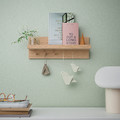 HÄSTVISKARE Wall organiser w hooks, oak, 42x15x11 cm