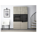 BESTÅ Storage combination w/glass doors, black-brown, Selsviken high-gloss/beige, clear glass, 120x40x192 cm