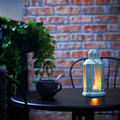 ENRUM Lantern for tealight, in/outdoor, pale blue, 22 cm