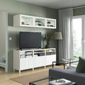 BESTÅ TV storage combination/glass doors, white/Sutterviken/Kabbarp white clear glass, 180x42x192 cm