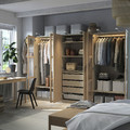 PAX / TONSTAD Wardrobe combination, grey-beige/oak veneer glass, 300x60x201 cm