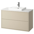 HAVBÄCK / ORRSJÖN Wash-stnd w drawers/wash-basin/tap, beige/white marble effect, 102x49x71 cm