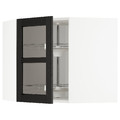 METOD Corner wall cab w carousel/glass dr, white/Lerhyttan black stained, 67.5x67.5x60 cm