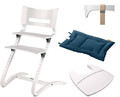 LEANDER CLASSIC™ High Chair Set White with Safty Bar, Tray with Dark Blue Cushion