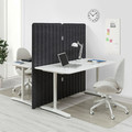 BEKANT Desk with screen, white/dark grey, 160x160 150 cm