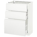 METOD / MAXIMERA Base cabinet with 3 drawers, white, Voxtorp matt white white, 60x37 cm