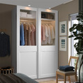 PAX / GRIMO Wardrobe with sliding doors, white/clear glass white, 150x66x236 cm