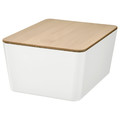 KUGGIS Box with lid, white/bamboo, 13x18x8 cm