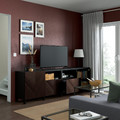 BESTÅ TV bench with doors and drawers, black-brown Hedeviken/Stubbarp/dark brown stained oak veneer, 240x42x74 cm