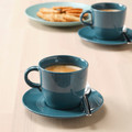 FÄRGKLAR Teacup with saucer, glossy dark turquoise, 25 cl, 4 pack