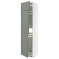 METOD High cab f fridge/freezer w 3 doors, white/Nickebo matt grey-green, 60x60x240 cm