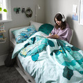 BLÅVINGAD Duvet cover and pillowcase, turtle pattern/turquoise, 150x200/50x60 cm