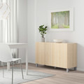 BESTÅ Storage combination with doors, white stained oak effect/Lappviken/Stubbarp light grey, 120x40x74 cm