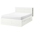 BRIMNES Bed frame w storage and headboard, white, Leirsund, 140x200 cm