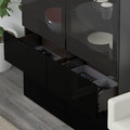 BESTÅ Storage combination w/glass doors, black-brown, Selsviken high-gloss/black, dimmed glass, 120x40x192 cm