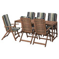 NÄMMARÖ Table+6 reclining chairs, outdoor, light brown stained/Frösön/Duvholmen stripe pattern, 200 cm
